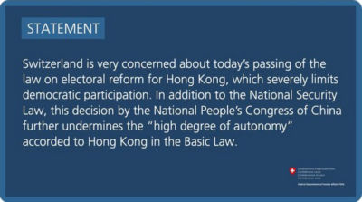 Prise de position sur Hongkong - 11 mars 2021 - EN