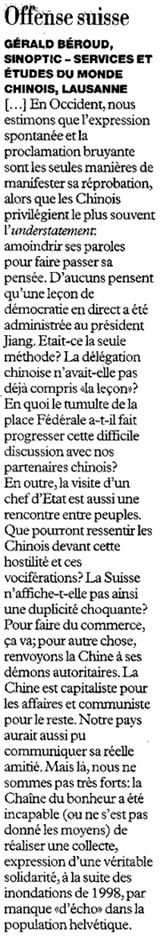 Lettre de lecteur - Le Temps - 30 mars 1999