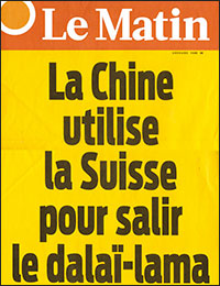 Le Matin - Manchette du 17 octobre 2013 - La Chine utilise la Suisse pour salir le dalaï-lama